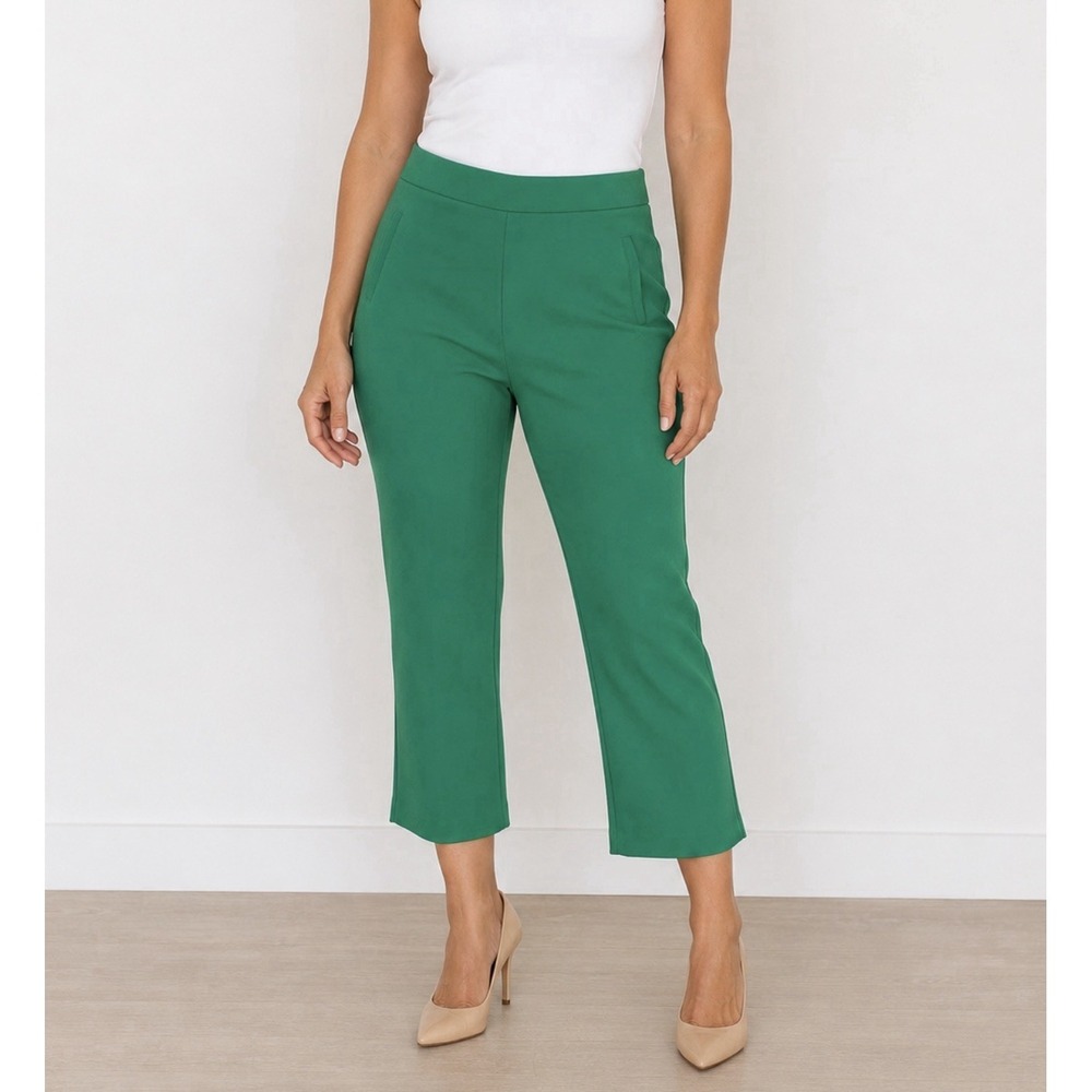 JL Atelier Green Crop Pants Pull On Stretch Large Career Wear Office‎ Minimalist